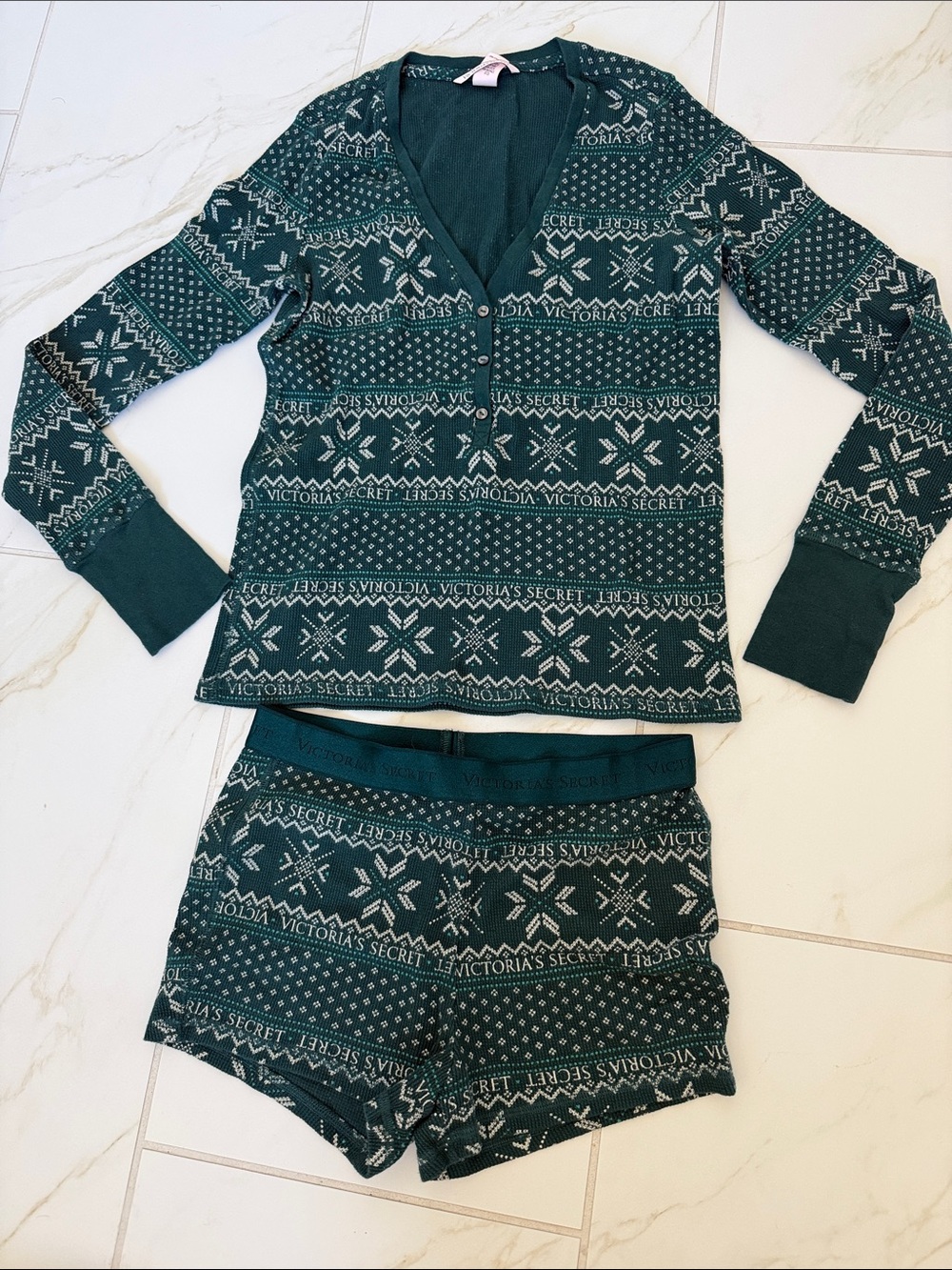 Victoria's Secret Dark Teal Fair Isle Two-Piece Pajama Set